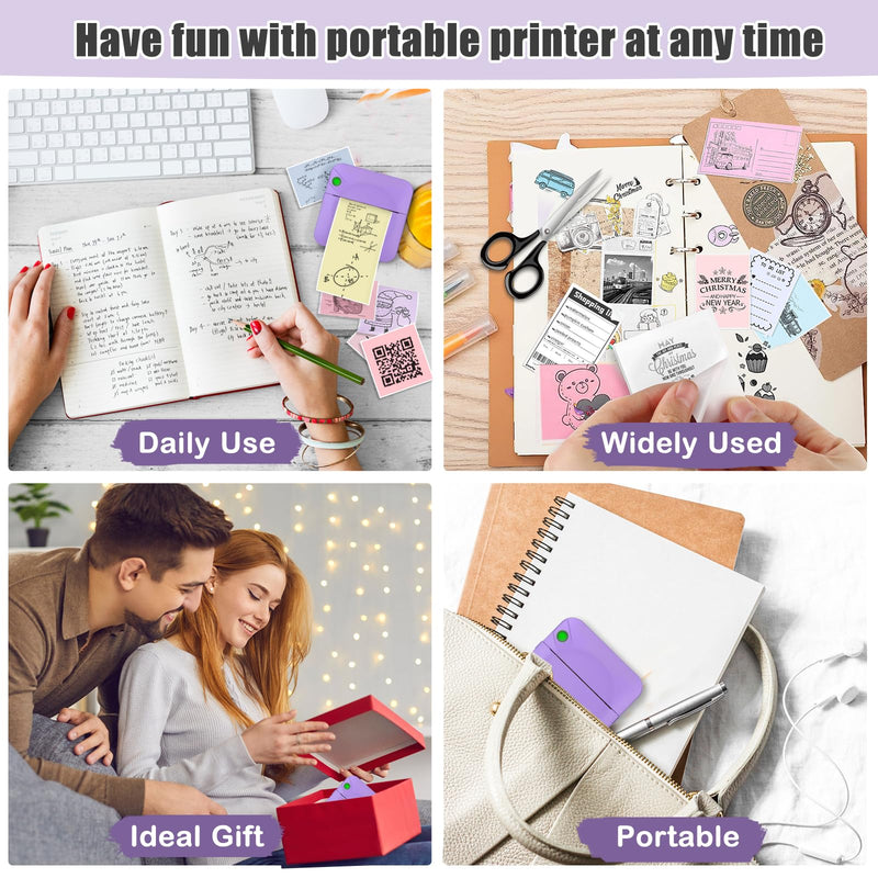 [Australia - AusPower] - Mini Sticker Printer,Mini Pocket Thermal Printer with 11 Rolls Paper,Bluetooth Inkless Printer Compatible with Android & iOS,Portable Receipt Printer for Photo,Journal,Memo,Travel,Purple Purple 