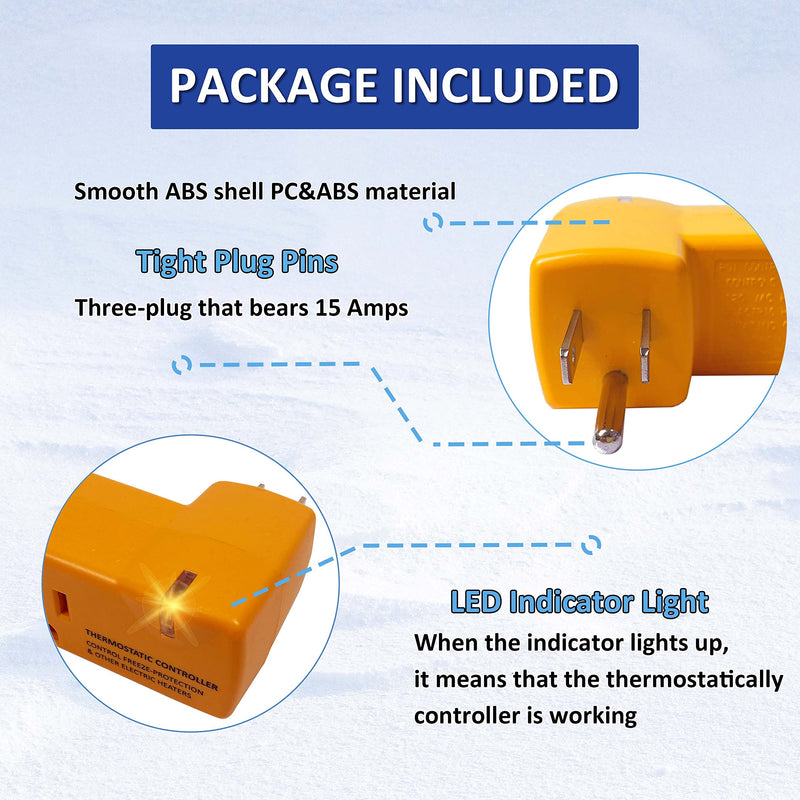 [Australia - AusPower] - MAXKOSKO 2 PCS Freeze Thermostatically Controlled Outlet，Automatically Turn On Below 38 °F and Off Over 50 °F 