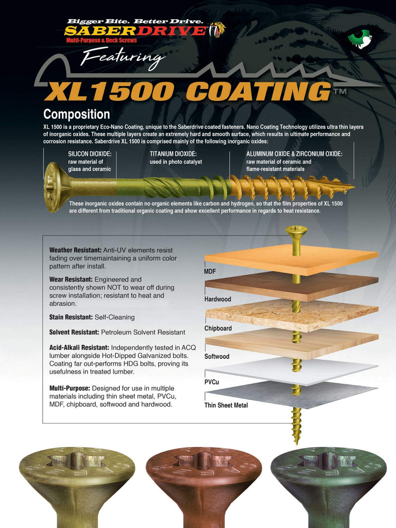 [Australia - AusPower] - #10 x 3-1/2" Saberdrive Tan XL1500 Coated Exterior Star Drive Multi-Purpose Deck Screws 1 LB, Approx. 55 pieces #10 x 3-1/2" 