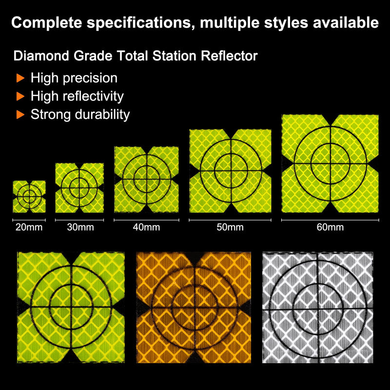 HARFINGTON 100pcs Survey Reflector Sheets 60x60mm Self-Adhesive Reflective Tape Survey Target Mark for Total Stations, Green 100 60mm x 60mm