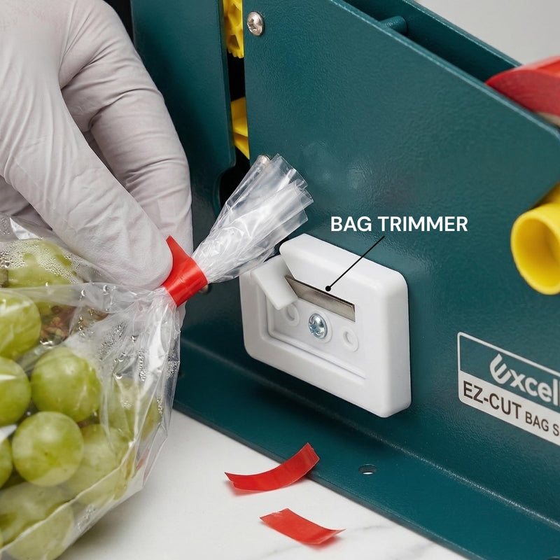 ICO by Excell ET-605K EZ-Cut Tape Bag Sealer - Heavy Duty Metal Bag Neck Sealer with Integrated Trimmer & Stabilizer - Fits 1/2" (12mm) Tape on 3" Core - for Bakeries, Produce, Hardware & Meat Bags Carbon Steel