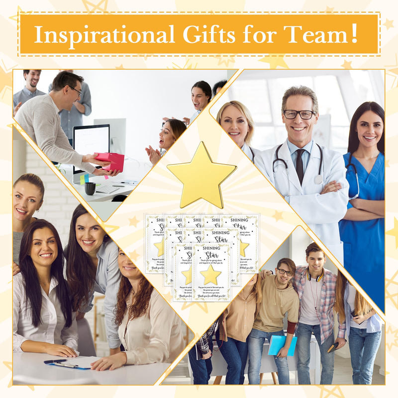 Golden Star Pins Gift Badge Lapel Pins with Inspirational Greeting Cards and Bag Thank You Gifts for Nurse Teacher Employee Team Volunteer 40