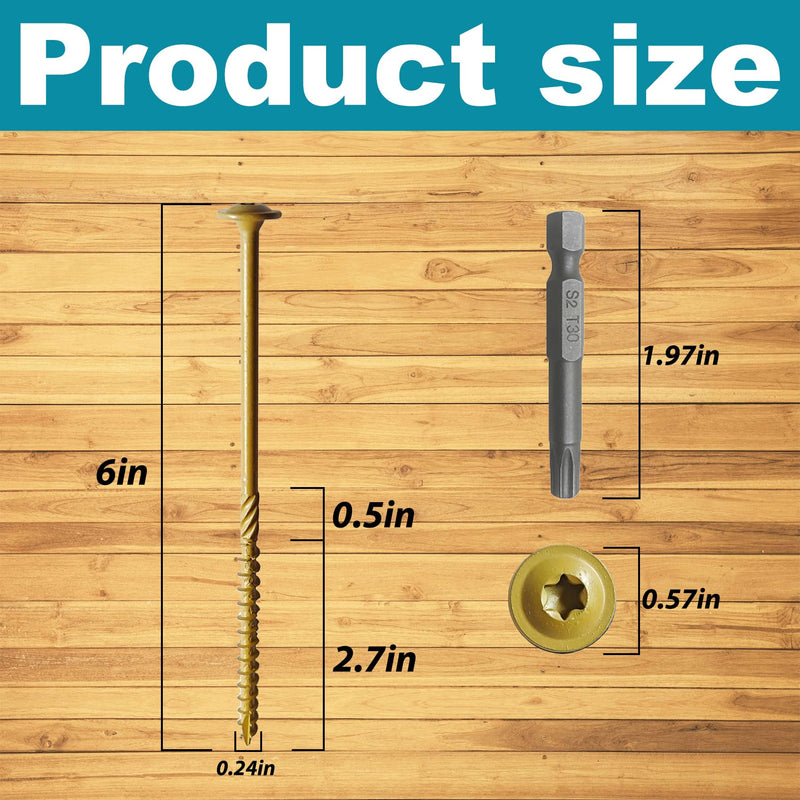 Lag Screws 6 Inch, Structural Wood Screw #14x 6, 117-PCS Heavy Duty Construction Screw, Rust Resistant, Washer Head, Black Coated Exterior Wood (117, Bronze, #14 x 6) #14 x 6"