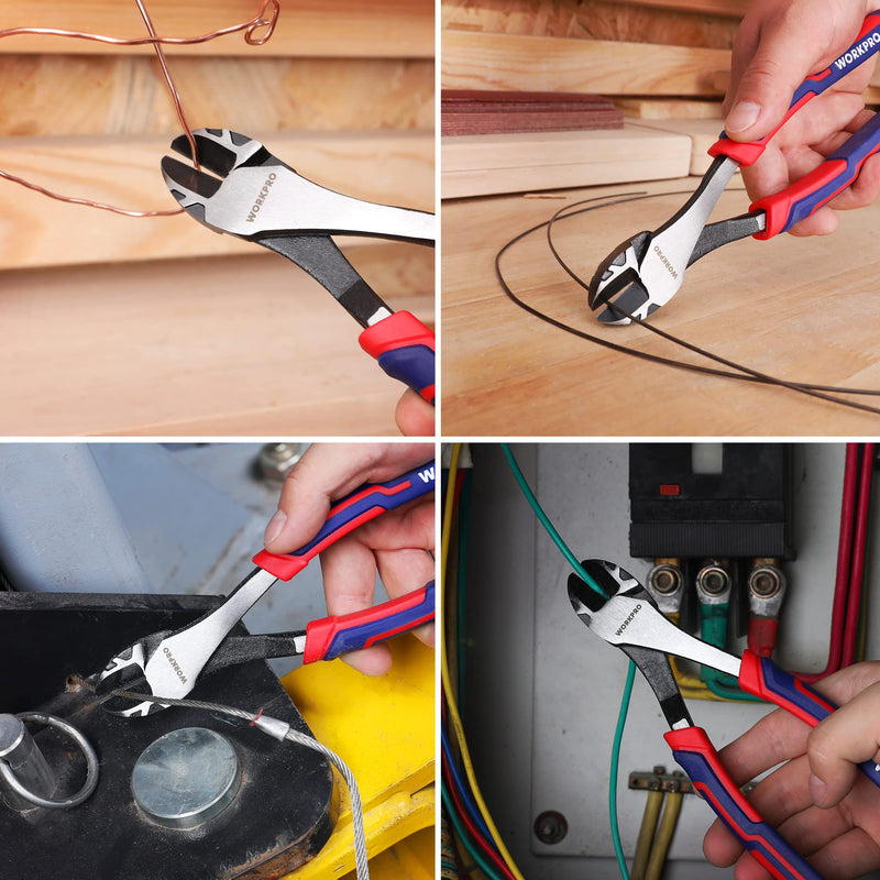 [Australia - AusPower] - WORKPRO 8 Inch High Leverage Diagonal Pliers, Wire Cutters Heavy Duty in CRV Steel, Diagonal Cutters for Cutting Wires 