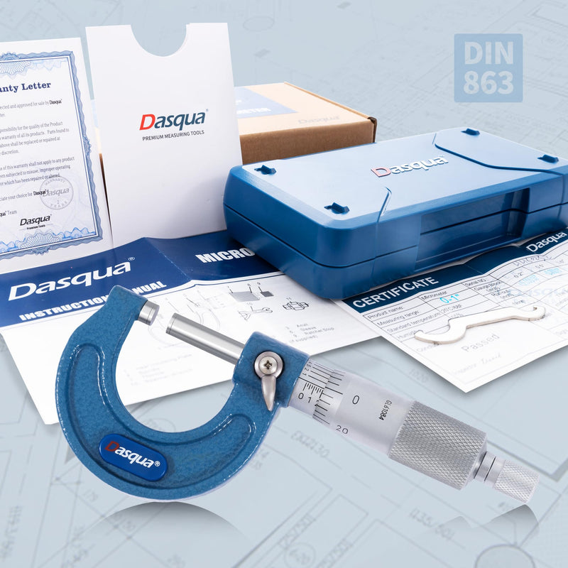 [Australia - AusPower] - Dasqua Outside Micrometer, 0-1" Range, 0.0001" Accuracy Industrial Tools, Carbide-Tipped, Stainless Steel Precision Machinist Tools Mechanical 0-1" 