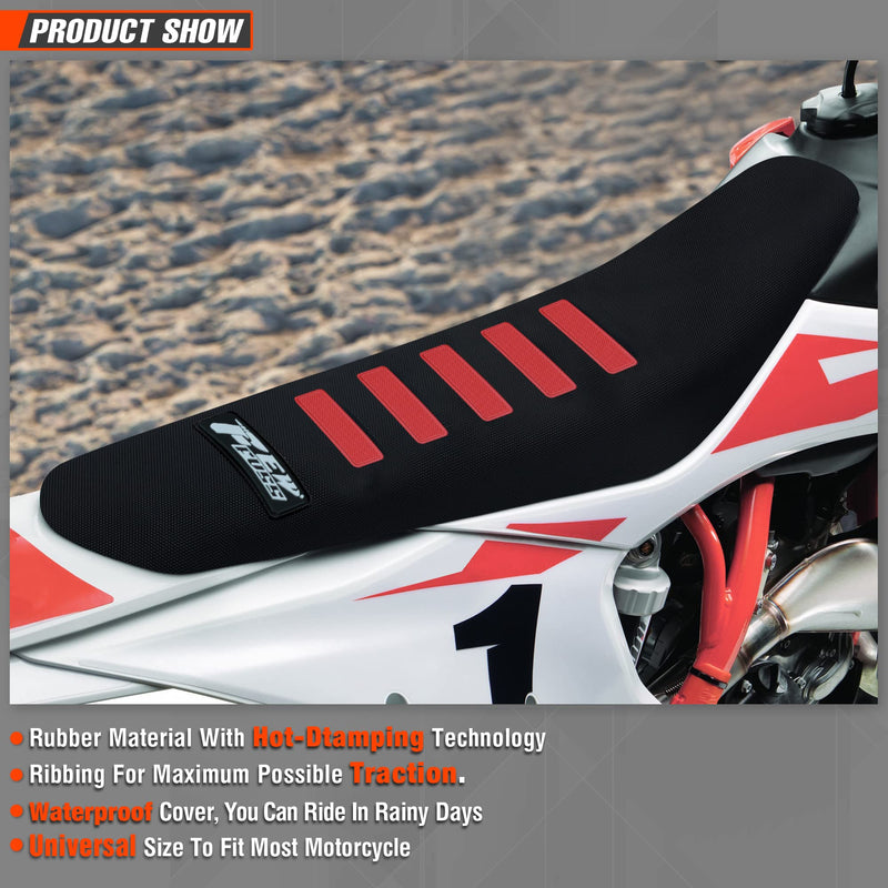 Soft Rubber Dirt Bike Seat Cover - Universal Motorcycle Enduro Seat Covers - Stripe Hot-Stamping Seat Cushion for Pit Bike （Black-Red） Black-Red