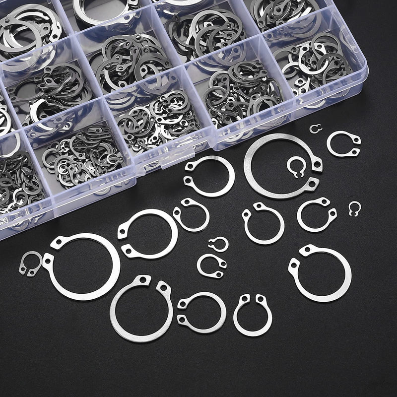 [Australia - AusPower] - 300 Pcs Retaining Ring Set, Internal Snap Rings Kits, Stainless Steel External Circlip Snap Retaining Clip Rings, 18 Sizes Circlip Retaining Snap Rings Assortment Kit for Grooved Shafts, Pins, Studs 