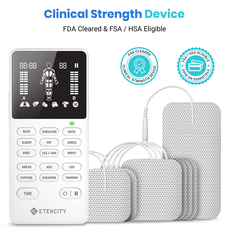 [Australia - AusPower] - Etekcity 4-Output TENS Unit, FSA HSA Store Eligible, Muscle Stimulator Accessories Machine, Neck Back Massager, Period Cramp, Nerve Sciatica Pain Relief, Rechargeable Electric Medical Physical Therapy 