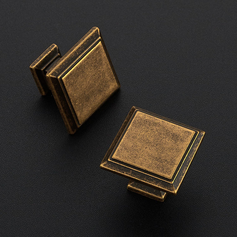 Ravinte 15 Pack 1-3/16 Inch Antique Brass Kitchen Square Cabinet Knobs Solid Drawer Pulls Single Hole Kitchen Cabinet Hardware Knobs for Cabinets and Drawers