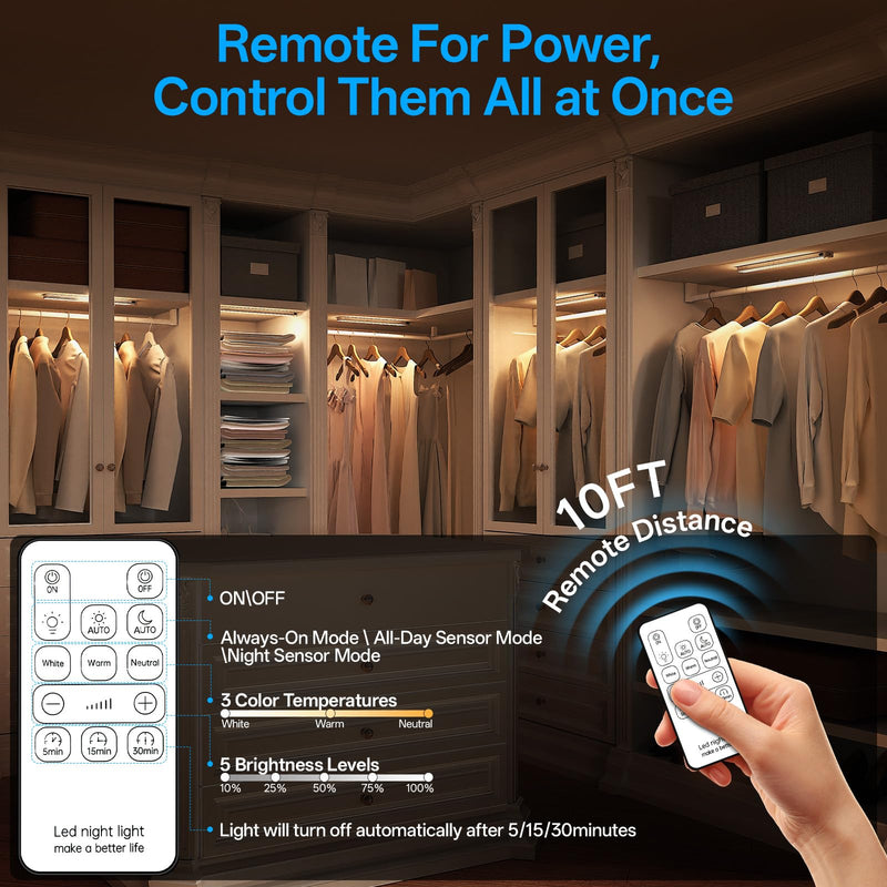 [Australia - AusPower] - 14.2inch Under Cabinet Lighting Wireless,Rechargeable Motion Sensor Light Indoor,3 Colors Dimmable,Magnetic Closet Lights with Remote,Under Counter Lights for Kitchen,Silver 2Pack Silver 