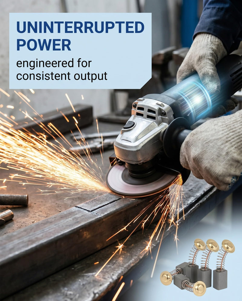 Angle grinder carbon brushes, 10 pcs., 6.5x7.5x13mm spare part, avoids contact resistance for smooth start-up and protects the commutator during continuous use.