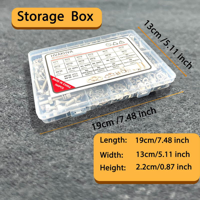 1160Pcs M3/M4/M5/M6 Hex Socket Bolt Kit,304 SS Metric Screws Assortment