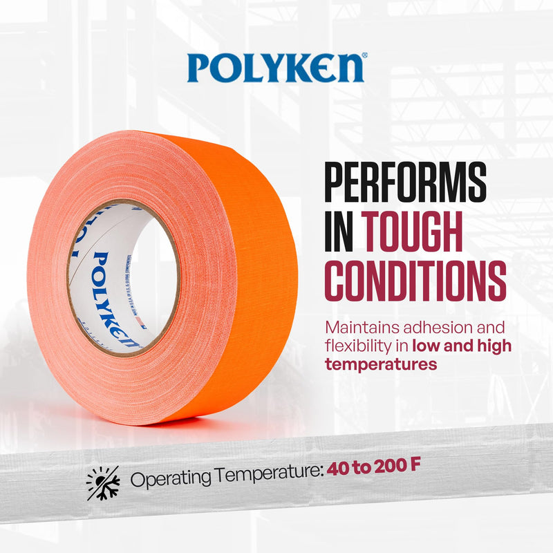 Polyken 510 Rubber Premium Grade Gaffer's Tape, 45m Length x 48mm Width, Neon Orange 1.89" x 49 Yards