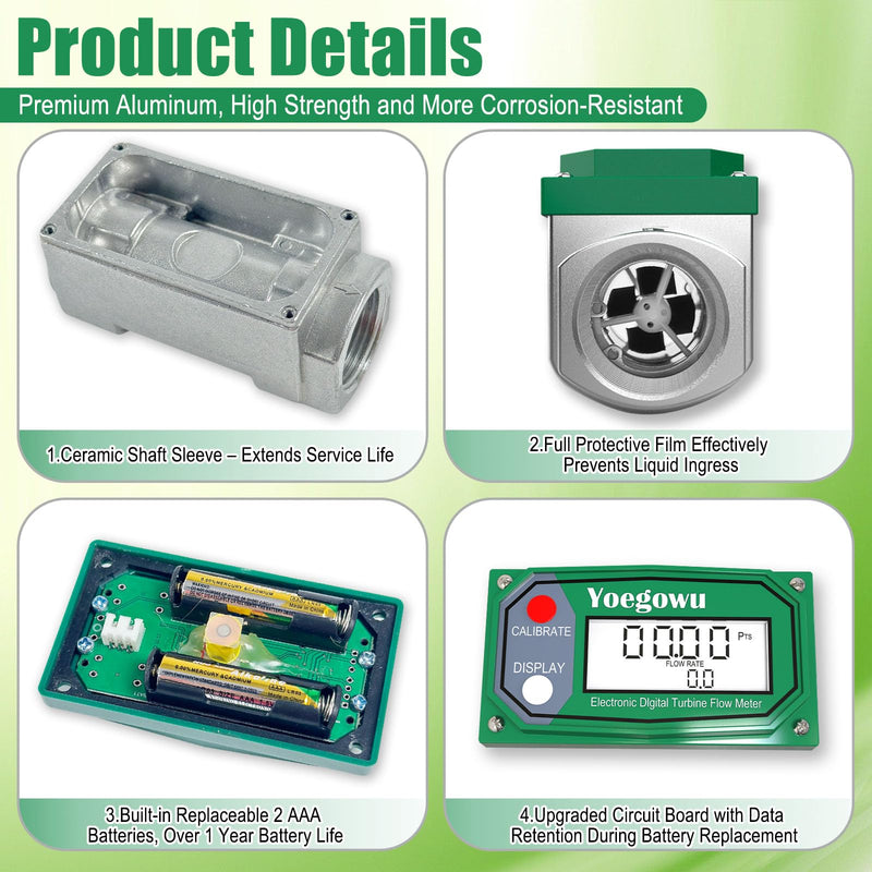 [Australia - AusPower] - 1" Digital Turbine Fuel Flow Meter, 2.6–26 GPM Inline NPT Flowmeter with LCD Display and 3/4" Adapters,For Diesel,Gasoline,Kerosene, Water and Other Liquids –Supports Gallon, L, QTS, PTS, m³ (1"&3/4") 1"&3/4" 