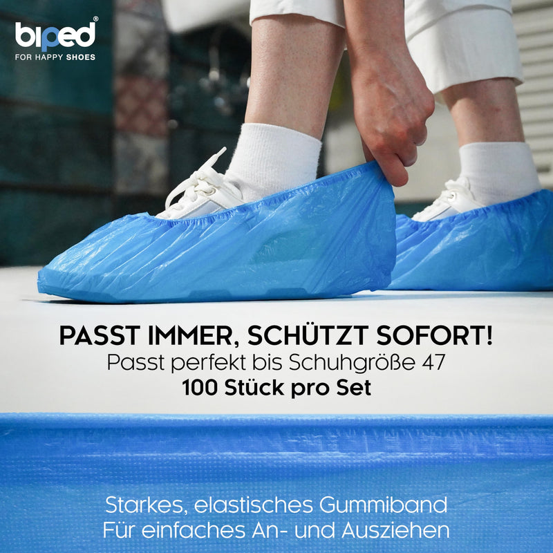 [Australia - AusPower] - biped Disposable Shoe Covers, Pack of 100, Latex-Free Galoshes, Non-Slip Overshoes with Elastic Band, Shoe Protector, Waterproof Against Dirt and Moisture, Ideal for Household, Practice, Crafts z2935 