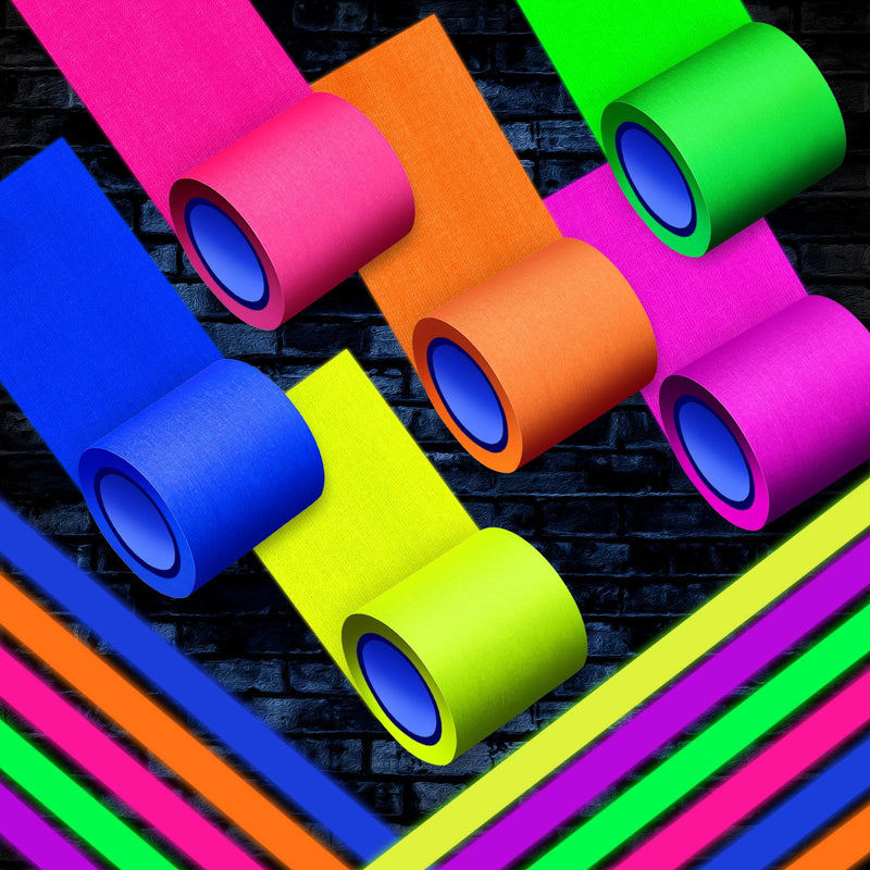 Whaline 6 Colors Neon Gaffer Cloth Tape Fluorescent Rainbow Color UV Blacklight Glow in The Dark Tapes Neon Duct Reflective Tapes for Party Supplies (2 Inch x 16.5 Ft) 2 Inch x 16.5 feet