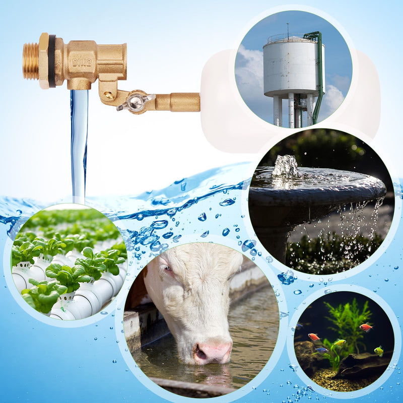 Float Valve 1/2 inch, Brass Water Float Valve with Adjustable Arm, Float Ball Valve Automatic Fill and Water Level Control for Water Trough,Fountains,Water Tank,Ponds,Pool,Aquariums 1/2 in