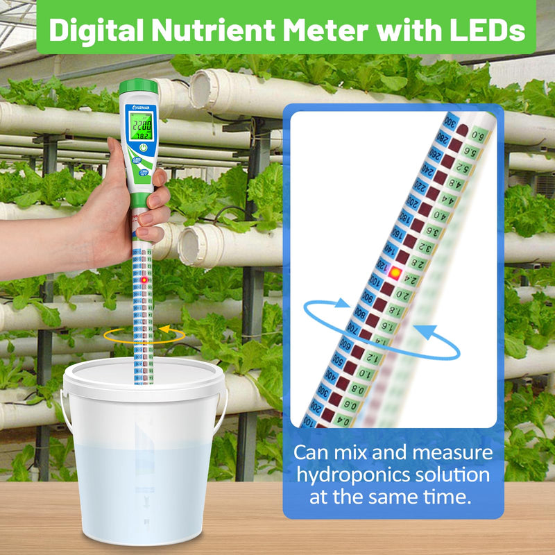 [Australia - AusPower] - UIUZMAR Digital Conductivity Tester (EC, ppm 500, ppm700, CF) PPM and EC Meter Truncheon Nutrient Meter with Light Indicator for Hydroponics Gardening, Hydroponics Growing Tent and Reservoir 