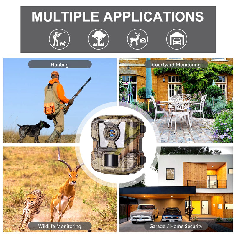 [Australia - AusPower] - WOSPORTS Mini Trail Camera,24MP 1080P HD Game Hunting Camera Motion Activated with IR Night Vision Waterproof Video Cam for Wildlife Scouting Hunting Deer Cam 