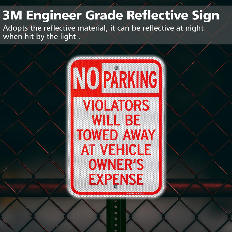 GicnKeuz Large No Parking Signs,18x12 Inches Violators Will Be Towed Away at Vehicle Owner's Expense Signs, Engineer Grade Reflective Aluminum, Fade Resistant,Indoor or Outdoor Use (2-Pack) 18"×12" 2 PACK