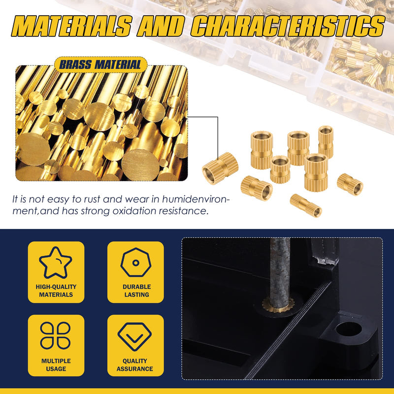 [Australia - AusPower] - 500Pcs Threaded Inserts Kit M2 M3 M4 M5 - Female Thread Heat Set Insert, Brass Knurled Thread Insert Nuts for Plastic Injection Molding(Metric) 