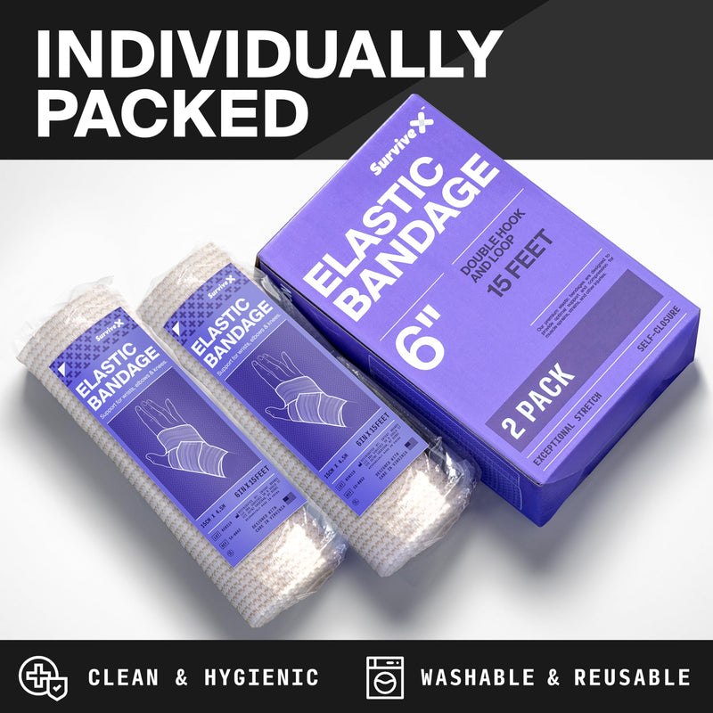 [Australia - AusPower] - High-Performance Elastic Bandage Wrap 6 Inch - Reusable Compression Bandage Wrap for Leg, Ankle, Wrist, Knee - Self Closing Design - FSA HSA Approved - 2 Pack Elastic 6in 