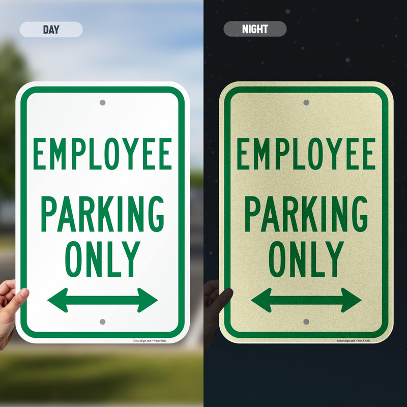 SmartSign Basics 18 x 12 inch “Employee Parking Only” Metal Sign with Bidirectional Arrow, 120 mil Aluminum Composite (ACM), Engineer Grade Reflective Material, Green and White, Made in USA 12" x 18" EG ACM - Bidirectional Arrow