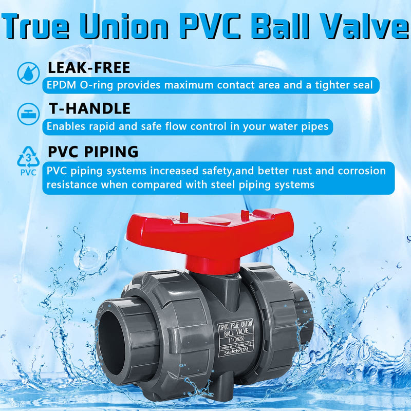 [Australia - AusPower] - PVC Union Ball Valve, 3/4" Inch (DN20) True Union Full Flow Ball Valve, ASTM EPDM O-ring, Slip Socket Ball Valve with Full Port for Water System 3/4inch-1Pc 
