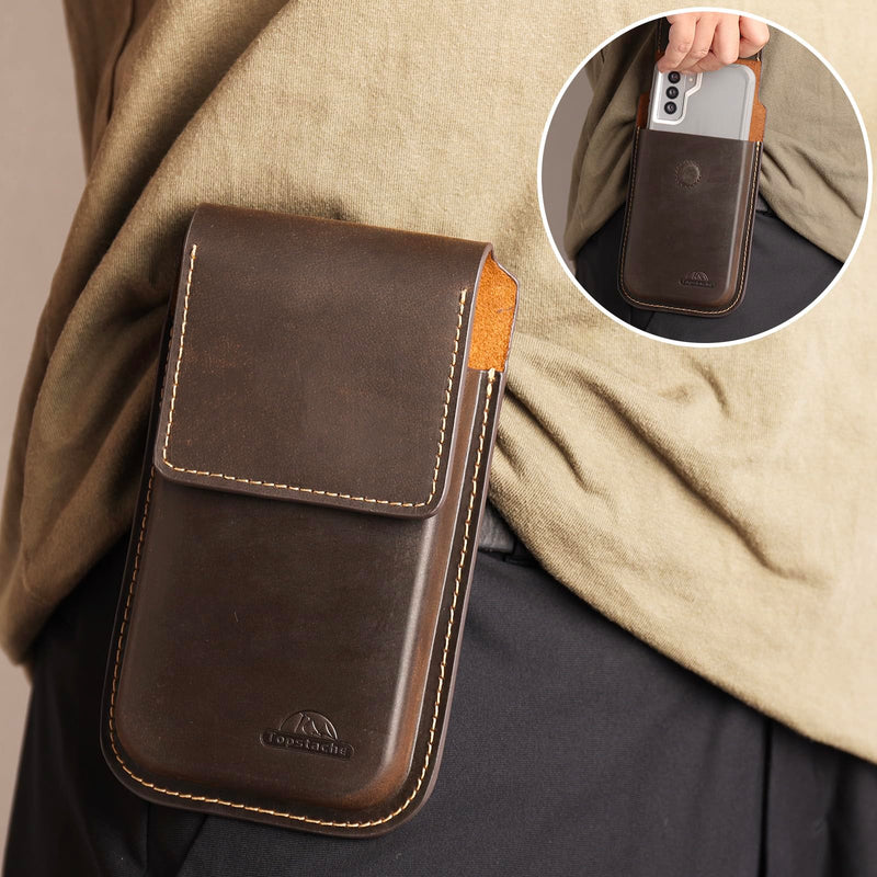 [Australia - AusPower] - Topstache Leather Phone Holster with Belt Clip,Flip Cell Phone Pouch for iPhone 14/13 Pro Max,S23 Plus Belt Clip Phone Case,Universal Smartphone Sheath,XL,Darkbrown XL Darkbrown 