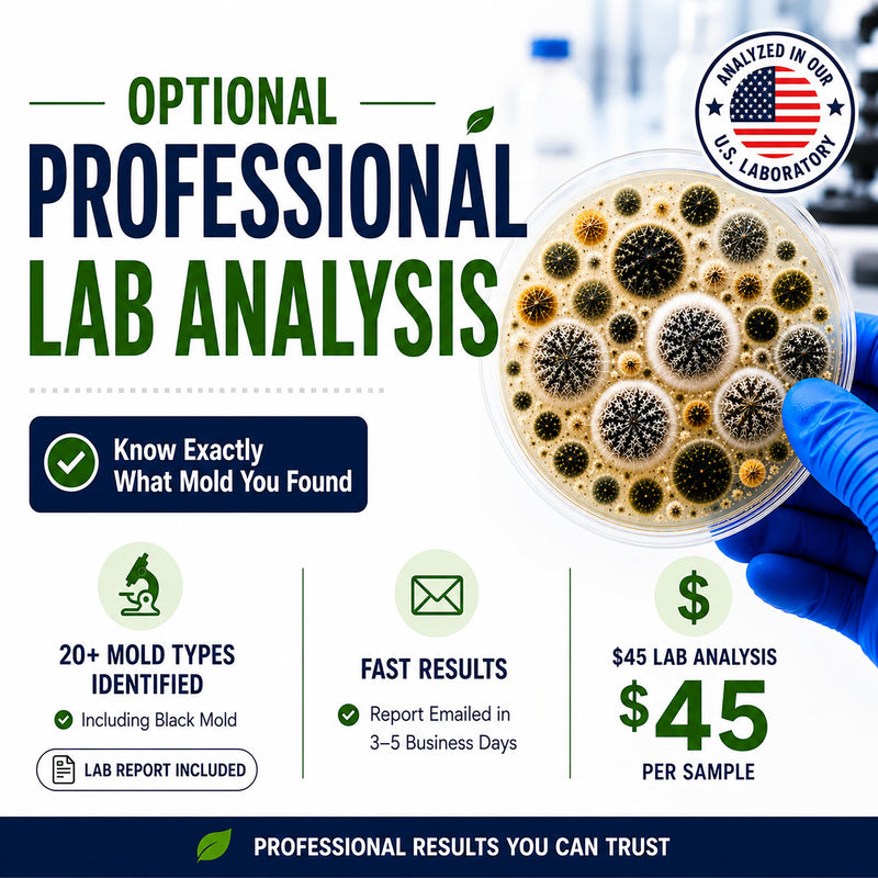 Evviva Sciences Mold Test Kit for Home - 5 Simple Detection Tests w/Optional Lab Analysis (Extra Fee), Test HVAC System, Home Surfaces, & Indoor Air Quality - Downloadable Mold Information Guide