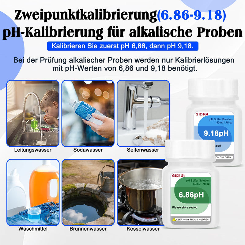 pH Buffer Solution 4.00/6.86/9.18, pH Calibration Kit with Cleaning Solution, Small Portable Packaging, Standard Pre-Mixed Liquid for pH Meter, Hydroponic Tester, Laboratory 4/6.86/9.18
