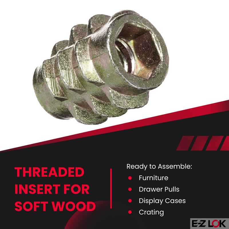 [Australia - AusPower] - E-Z LOK Knife Threaded Insert for Soft Wood, Zinc Hex-Flush Thread Inserts 10-24 Internal Threads, 0.512" Length Pack of 50 #10-24 Internal Threads, 0.512" Length 