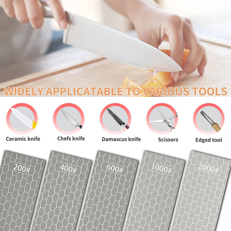 [Australia - AusPower] - CWOVRS Diamond Sharpening Stones, 5 PCS Diamond Sharpening Plates with Honeycomb Surface Plate for Scissors Knives Outdoor Tools From Coarse To Extra Fine 200/400/600/1000/2000 Grit XL 