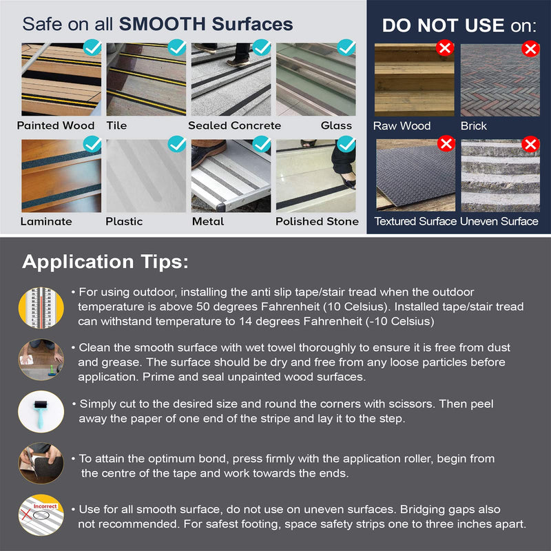 Anti Slip Tape with Roller, 5” x 35Ft, Non Slip Safety Grip Tape for Stair Step Outdoor/Indoor, Waterproof Non Skid Tape for Bathtub, Boat, Pool, Comfortable for Bare Feet, Caution Yellow/Black 5" x 35' + Roller Yellow and Black 1