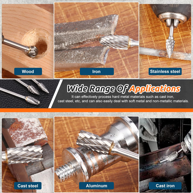 [Australia - AusPower] - HSEAMALL Carbide Burr with Double Cut Milling Cutter Set, Tungsten Carbide Rotary Cutter Metal Cutter 3 mm Shank Wood Cutter 10 PCS--3mm Schaft silver 