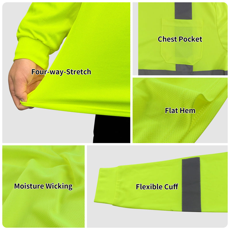 Safety Shirts for men High Visibility Long Sleeve Reflective Breathable Shirt for Work Warehouse Construction Yellow 1pc XX-Large