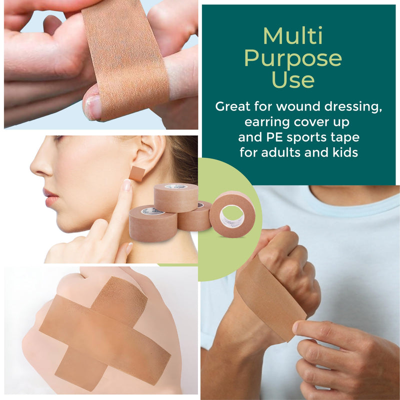 [Australia - AusPower] - Tan Paper Surgical Tape 1 inch (4 Rolls) | Microporous Micropore Tape | Skin Coloured Nose Tape |Medical Tape for Skin, Dressings & Rhinoplasty Recovery | First Aid Tape 