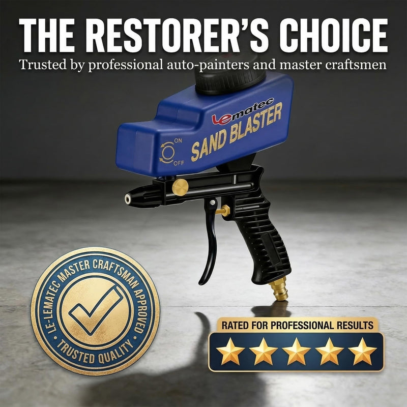 LE LEMATEC Sand Blaster Gun Kit for Air Compressor, Pistola de Arena | Portable handheld sandblaster, ceramic nozzle, 90 PSI 4 CFM, rust paint removal, auto restoration Ceramic Nozzle Blue