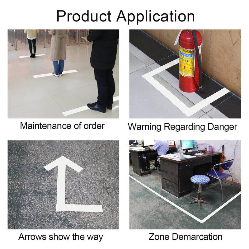 BOMEI PACK Floor Marking Tape 4 Inch x 108FT White Warning Safety Stripe Tape for Walls, Floors, Pipes, Warterproof Caution Tape Ideal for Marking Hazardous Areas, Equipment