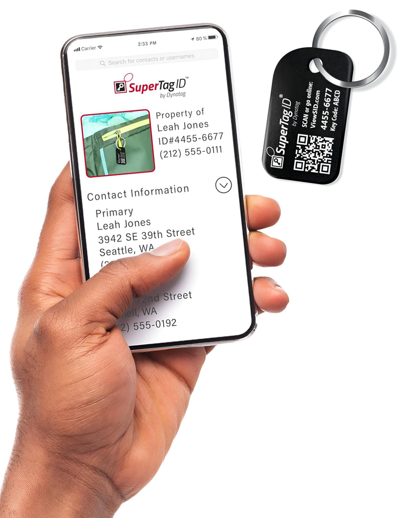 Dynotag® Sentry Series Anodized Aluminum Smart ID Tag for Keychain & Property, with Keyring + DynoIQ™ & Lifetime Service Midnight Black