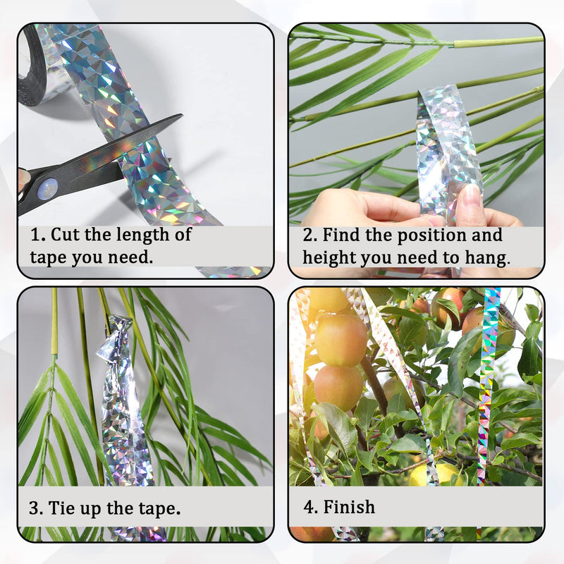 328ft Bird Reflective Scare Tape, Bird Scare Flash Tape Bird Tape Double Sided Reflective Holographic Tape Keep Away Woodpeckers, Pigeons, Grackles from Home, Garden