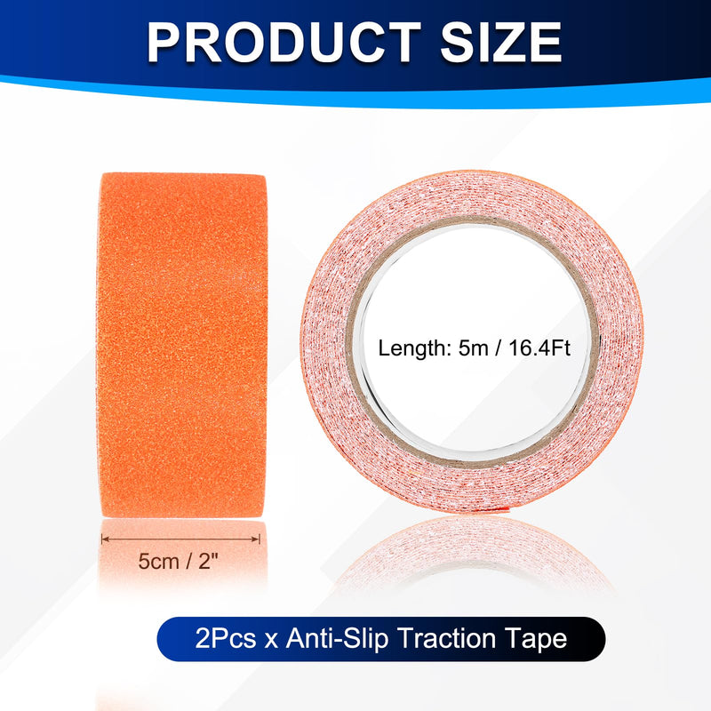 PATIKIL 2Pcs Anti Slip Traction Tape- 16.4 ft x 2 Inch, Non-Slip Grip Safety Non Skid Tread Stair Cases Tape High Adhesion & Waterproof, Suit for - Outdoor/Stairs, Fluorescent Orange