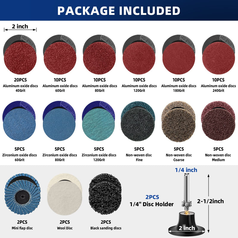 [Australia - AusPower] - Tanzfrosch 108Pcs Sanding Discs Set 2 inch Quick Change Disc with 1/4 inch Holder Surface Conditioning Disc for Die Grinder Surface Prep Strip Grind Polish Burr Finish Rust Paint Removal 108 
