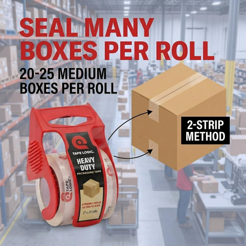Tape Logic Heavy Duty Packing Tape with Dispenser (2 Pack) – 2.6 Mil Thick Clear Shipping Tape, 2 in x 25 yd – Strong Industrial Adhesive for Moving Boxes, Mailing, & Shipping Packaging 2 Rolls