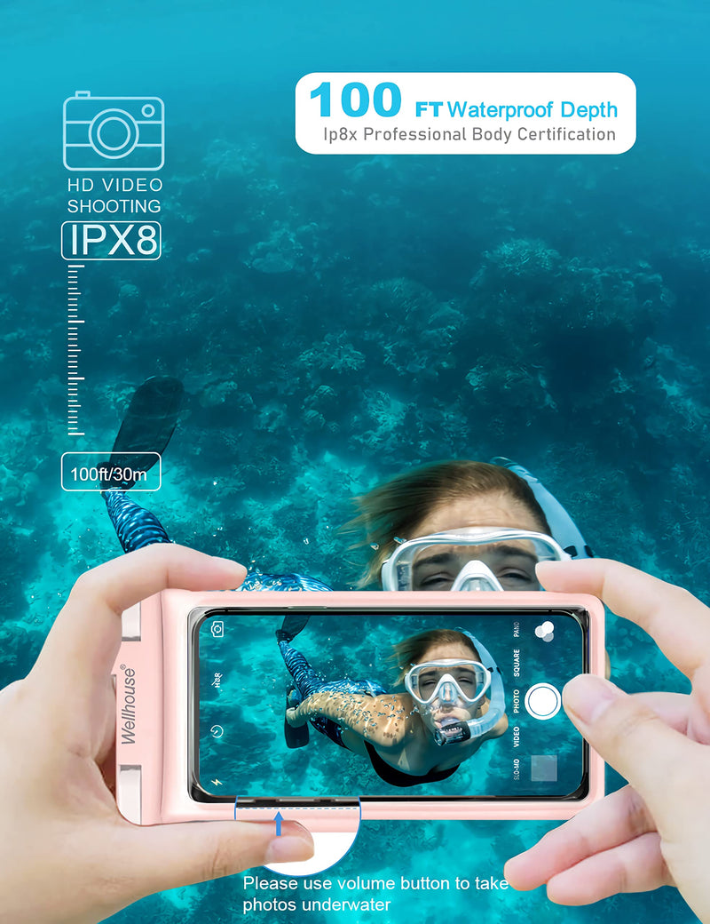 [Australia - AusPower] - wellhouse Waterproof Phone Pouch, Waterproof Phone Case for iPhone 15 14 13 12 Pro Max XS Samsung, IPX8 3D Cellphone Dry Bag Beach Essentials Pink 1Pack 7.0" 1 Pack - Pink7.0" 