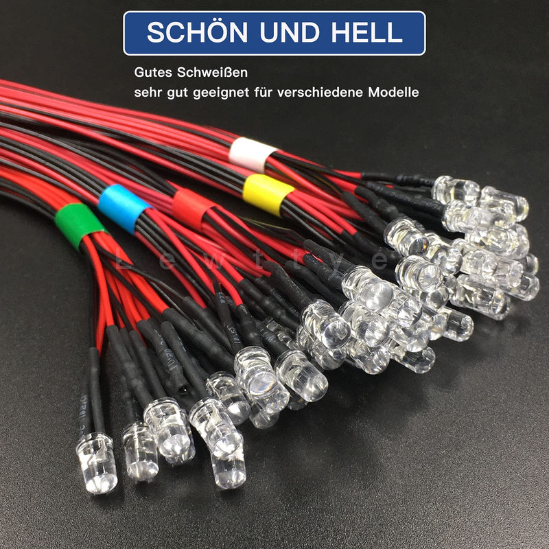 [Australia - AusPower] - 12 Volt 5Mm Pre Wired Led Light Emitting Diodes,Micro Led Lights Diodes for Model Assortment Kit,12V Mini Single Led Bulbs(Red*10,Green*10,Orange*10,Blue*10,White*10) 