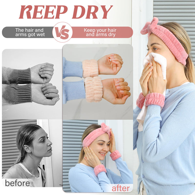 [Australia - AusPower] - 8 Pcs Spa Wrist Bands - Absorbent Microfiber Wristbands for Bathing, Prevent Water Spilling Down Your Arms Grey, Rose, Pink, Brown 