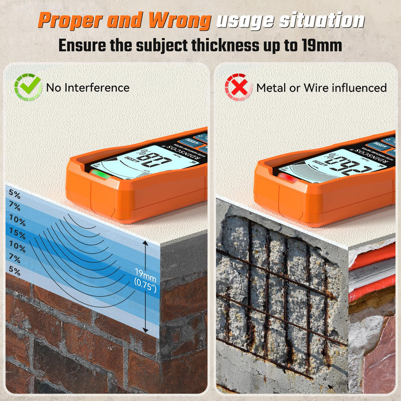 [Australia - AusPower] - Pinless Moisture Meter for Walls and Wood,Non-Destructive Moisture Detector for Drywall, Concrete & Flooring, Rechargeable Digital Moisture Tester MT35 