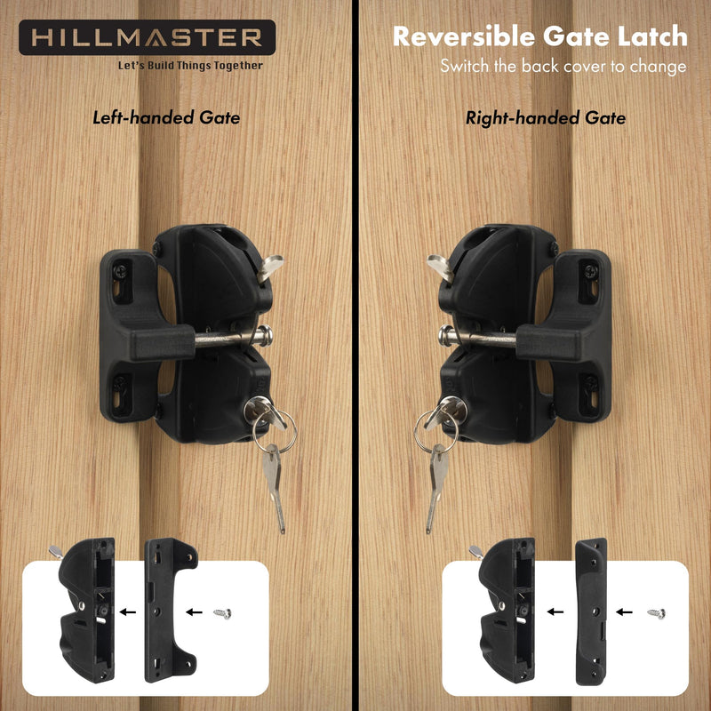 HILLMASTER Key Lockable 2 Sided Gate Latch Key,Self Locking Gate Latch Gate Fence Lock for Outdoor Gates,Locking Gate Door Lock Fence Latch Gate Hardware for Metal,Wood,Vinyl Fence,Black Finish