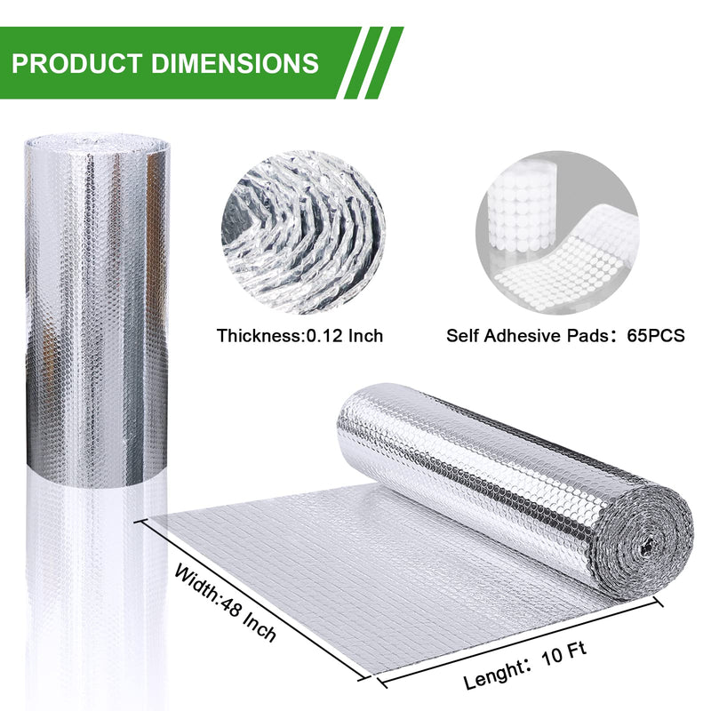 Reflective Insulation Foam,48" x 10 Ft Window Insulation for Summer Heat,Aluminum Foil Bubble Insulation Roll for Keep Heat,Window Insulation Kit for RV, Thermal Insulation Cover for Window. 48" X 10Ft Silver